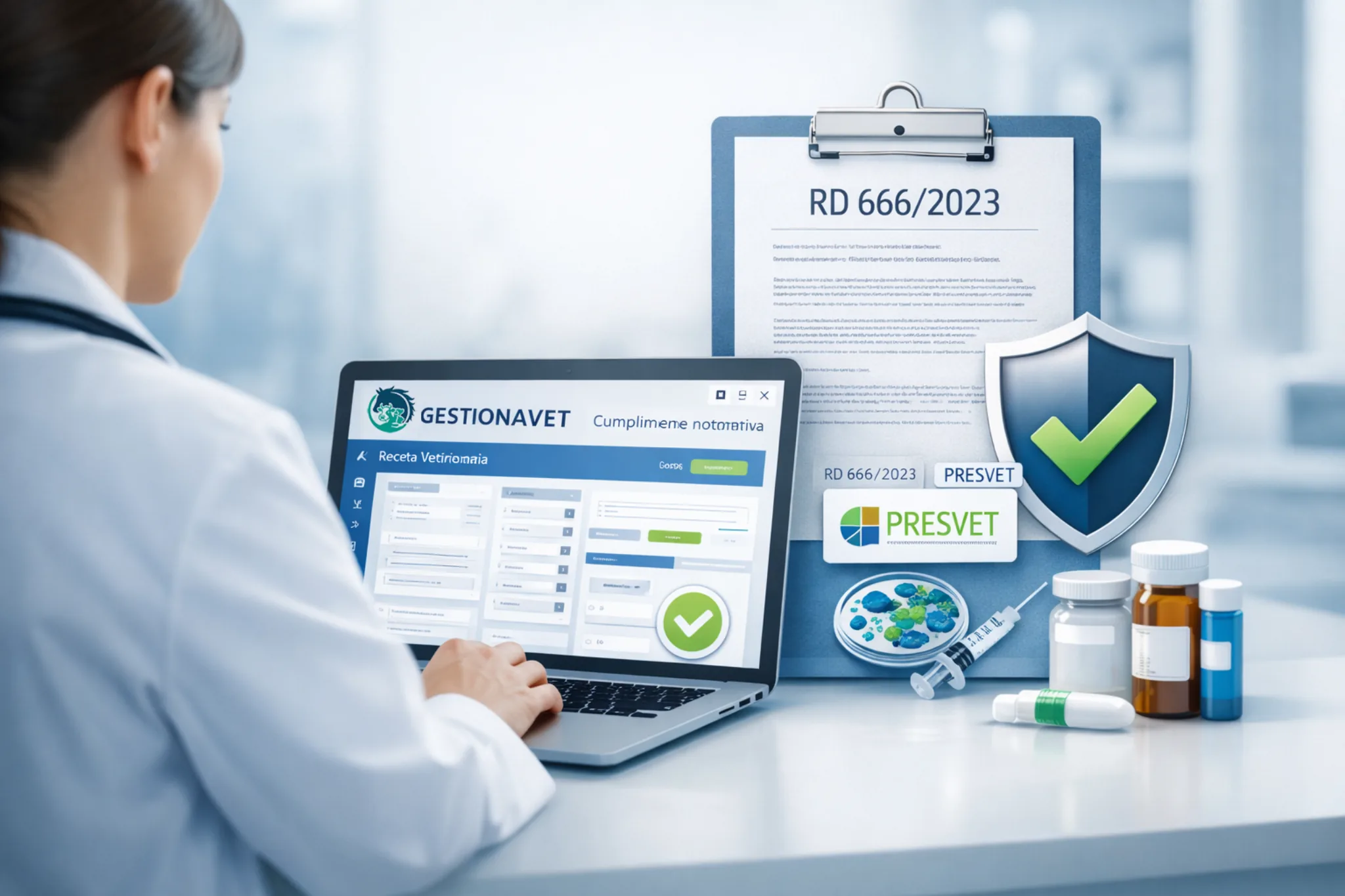 Cumplimiento del Real Decreto 666/2023 con receta veterinaria electrónica y comunicación a PRESVET en GESTIONAVET